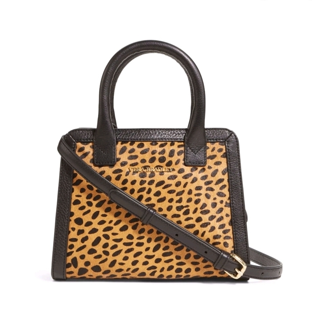 Vera Bradley Black and Tan Leopard Print Satchel